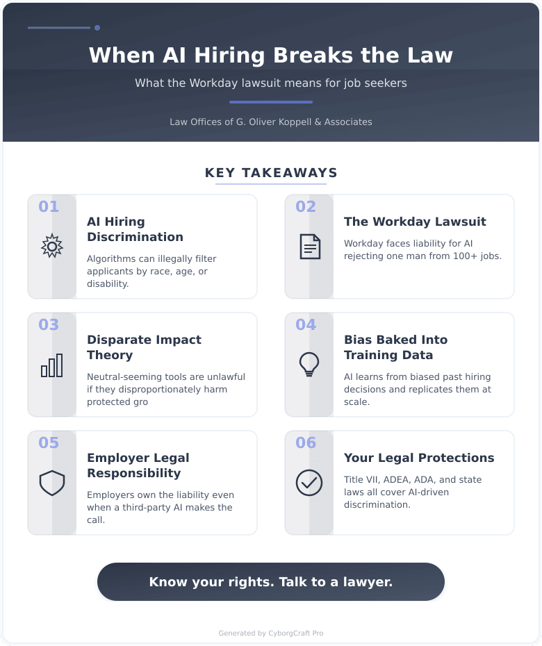 Infographic: The AI That Rejected You From 100 Jobs Could Be Breaking the Law - Inside the Workday Discrimination Case - Key concepts and takeaways