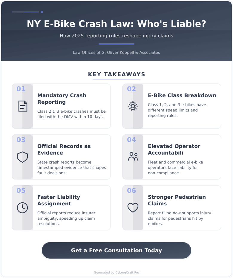 Infographic: New York's New E-Bike Crash Reporting Law Changed Who Can Be Held Liable - Here's How - Key concepts and takeaways